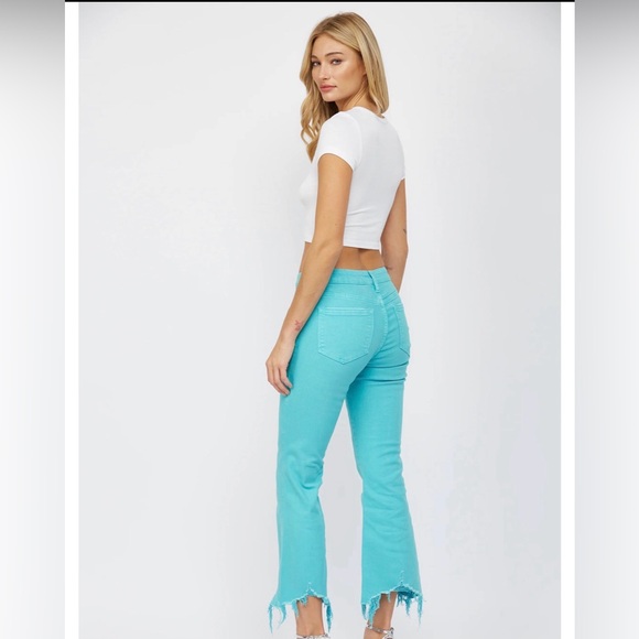 New Mica Crop Flare Aqua Blue Women's Jeans - Picture 3 of 4
